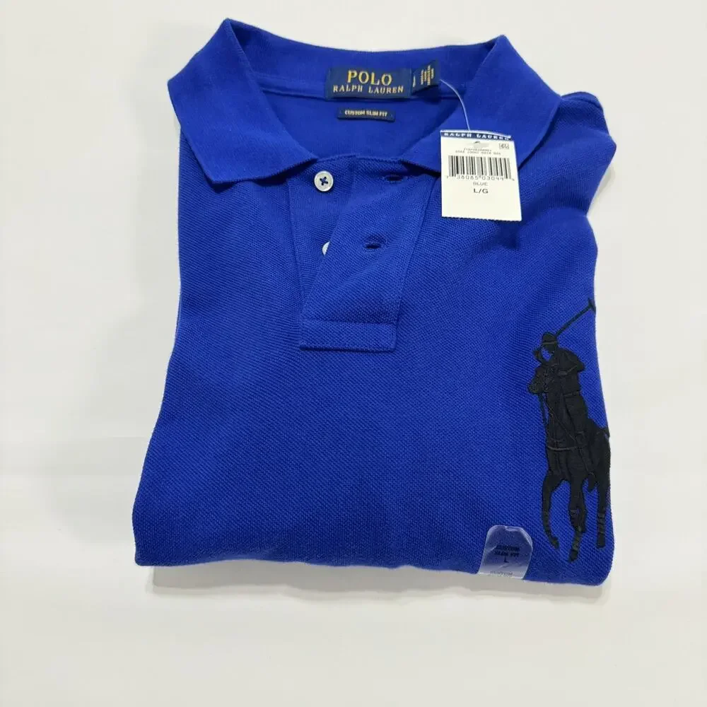 NEW Polo Ralph Lauren Polo Shirt Big Pony #3 Men's Large Blue Custom Fit Cotton